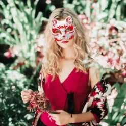 10 stk. Therian maske kat ræv maske Therian Halloween maske Therian kostume til børn voksne tom maske til feriefest & Therian