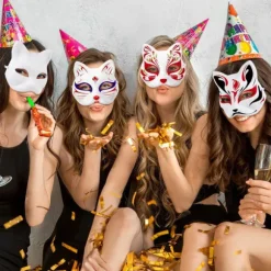 10 stk Therian Maske Katte Ræv Maske Therian Halloween Maske Therian Kostume til Børn Voksne Tom Maske til Julefest & Therian WELLNGS