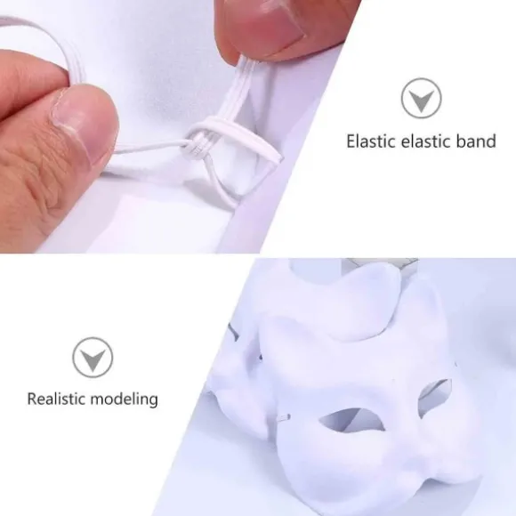 3 stk. Therian Masker Hvide Kattemasker Blanke DIY Maske Dyr, Kattemasker