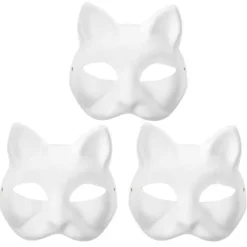 3 stk Therian Masker Hvide Kattemasker Blank DIY Maske Dyr, Kattemaske