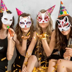 10 stk. Therian-maske Katte-rævemaske Therian Halloween-maske Therian-kostume til børn Voksne Tom-maske til julefest & Therian WELLNGS