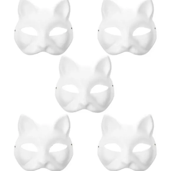 5 stk. tomme kattemasker Børnehave Kostume Cosplay Maske Umalet Kattemasker