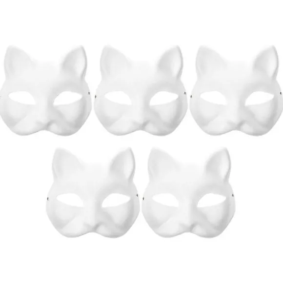 5 stk. tomme kattemasker Børnehave Kostume Cosplay Maske Umalet Kattemasker