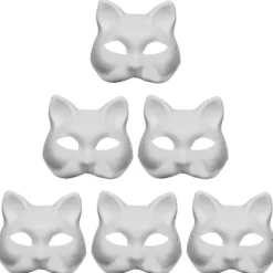 6 stk. Umalet Kat Cosplay Masker Tegneserie Papir Maske Voksen Maskerade Festartikler Hvid 18X16X6CM