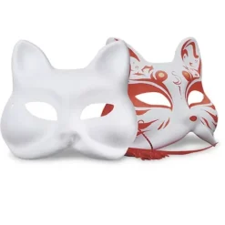 6 stk. Umalet Kat Cosplay Masker Tegneserie Papir Maske Voksen Maskerade Festartikler Hvid 18X16X6CM