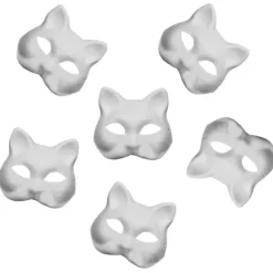 6 stk. Umalet Kat Cosplay Masker Tegneserie Papir Maske Voksen Maskerade Festartikler Hvid 18X16X6CM