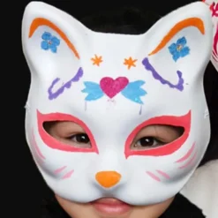 6 stk. Umalet Kat Cosplay Masker Tegneserie Papir Maske Voksen Maskerade Festartikler Hvid 18X16X6CM