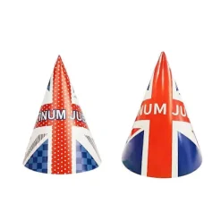 12 stk. Union Jack Hatte til Platin Jubilæumsdekorationer 2022 Papir Jubilæumshatte Union Jack Festartikler til Voksne Børn Hunde Katte