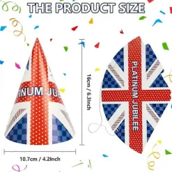 12 stk. Union Jack Hatte til Platin Jubilæumsdekorationer 2022 Papir Jubilæumshatte Union Jack Festartikler til Voksne Børn Hunde Katte