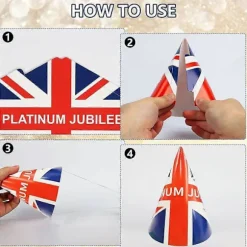 12 stk. Union Jack Hatte til Platin Jubilæumsdekorationer 2022 Papir Jubilæumshatte Union Jack Festartikler til Voksne Børn Hunde Katte