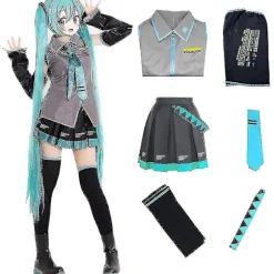6 stk./sæt Hatsune Miku Cosplay Kostume Kvinder Performance Show Fancy Dress Comic Suits Uniform Halloween Fest (FMY) 2XL