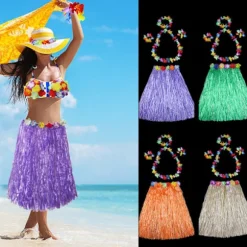 5 stk./sæt Hawaii Fancy Dress Græs Skørt LILLA purple