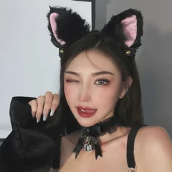 4 stk./sæt Kattedragt Cosplay Tilbehør Sæt Plys Materiale Katteører Hårbøjle Klokkehalsbånd Klotasser Hale Sæt Hvid One Size White One Size