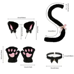 4 stk/sæt Kattekostume Cosplay Tilbehør Sæt Plys Materiale Katteører Hårbånd Klokkehalsbånd Potepuder Hale Sæt Sort Black One Size