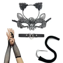 5 stk./sæt katteører pandebånd maske halskæde handsker sexet kattekostume sæt til fest
