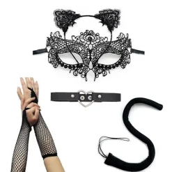 5 stk./sæt katteører pandebånd maske halskæde handsker sexet kattekostume sæt til fest