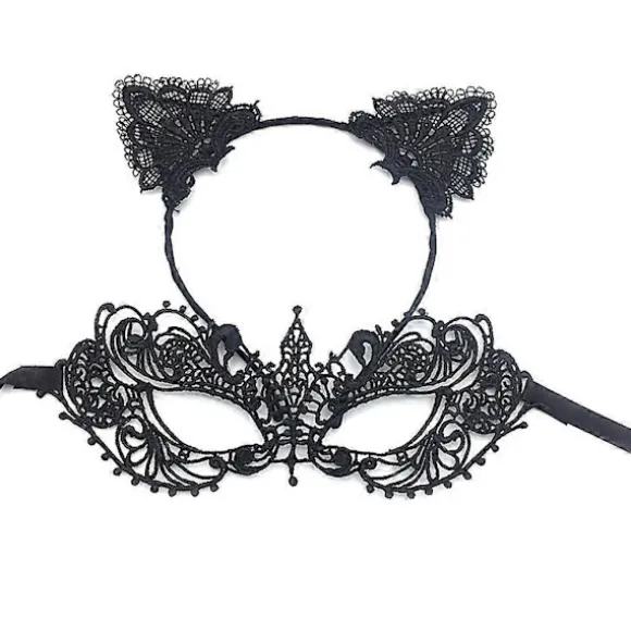 5 stk./sæt Katteører Pandebånd Maske Halskæde Handsker Sexy Kat Kostume Sæt til Fest