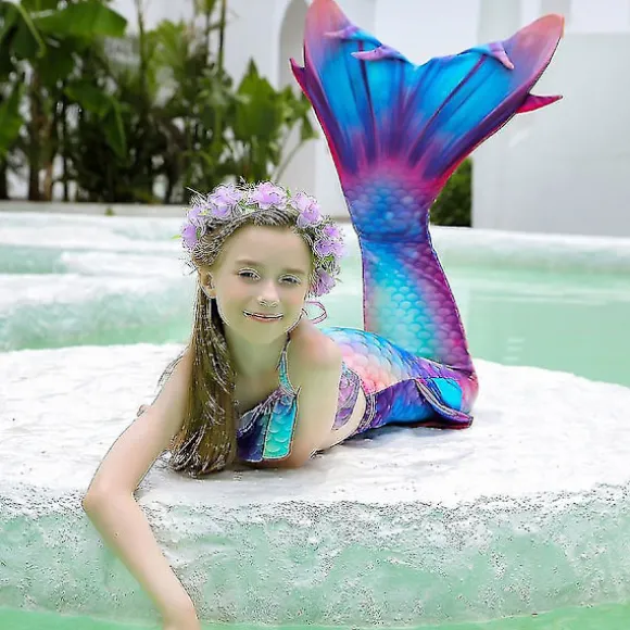 5 stk./sæt Piger Havfruehale Badedragt Børn Havfrue Ariel Cosplay Kostume Fantasy Strand Bikini Sæt 4 Sæt 4 Set 4 130