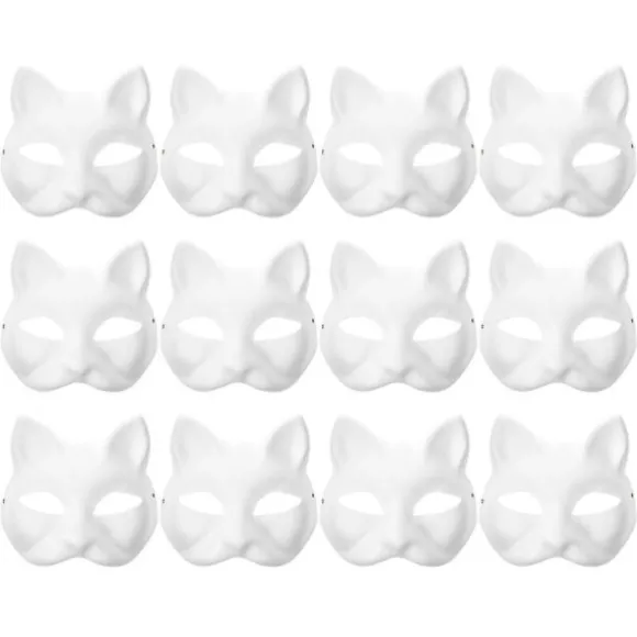 12 Tomme Masker Kattemasker Kostume Cosplay Maske Børnehave Lav din egen umalede kattemaske