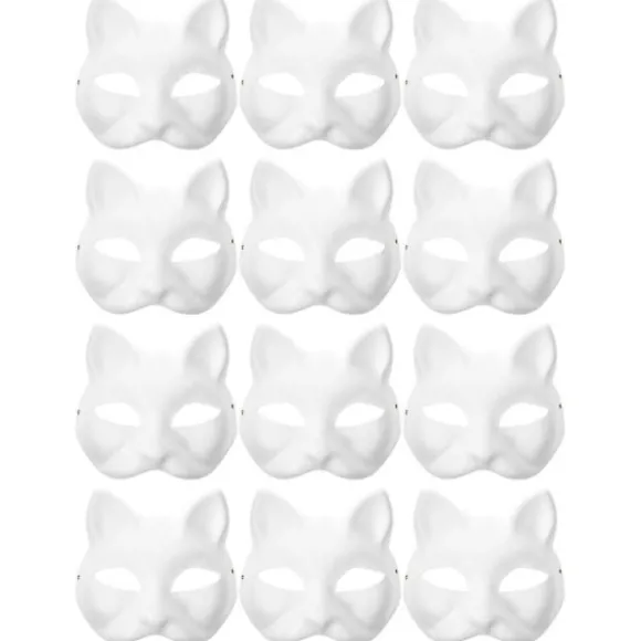 12 Tomme Masker Kattemasker Kostume Cosplay Maske Børnehave Lav din egen umalede kattemaske