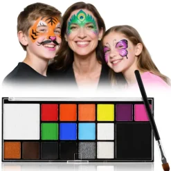 18 vaskbare ansigtsmalinger til børn og voksne, komplet ansigts- og kropsmalingspalet med pensel, giftfri og hudvenlig formel, ideel til 18 Colors Face Body Paint Palette | Fyndiq
