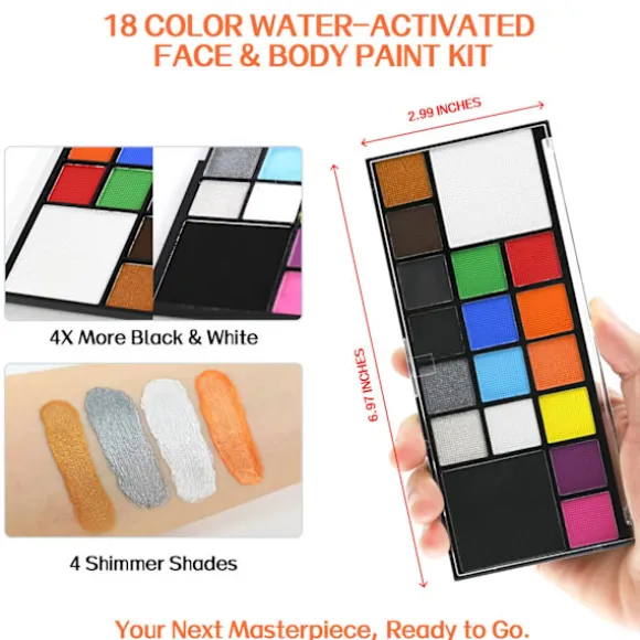 18 vaskbare ansigtsmalinger til børn og voksne, komplet ansigts- og kropsmalingspalet med pensel, giftfri og hudvenlig formel, ideel til 18 Colors Face Body Paint Palette | Fyndiq
