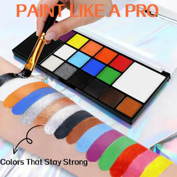 18 vaskbare ansigtsmalinger til børn og voksne, komplet ansigts- og kropsmalingspalet med pensel, giftfri og hudvenlig formel, ideel til 18 Colors Face Body Paint Palette | Fyndiq