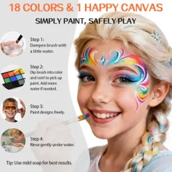 18 vaskbare ansigtsmalinger til børn og voksne, komplet ansigts- og kropsmalingspalet med pensel, giftfri og hudvenlig formel, ideel til 18 Colors Face Body Paint Palette | Fyndiq