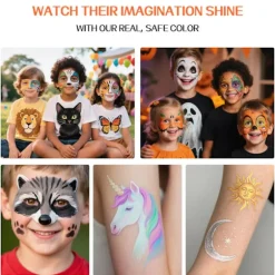 18 vaskbare ansigtsmalinger til børn og voksne, komplet ansigts- og kropsmalingspalet med pensel, giftfri og hudvenlig formel, ideel til 18 Colors Face Body Paint Palette | Fyndiq