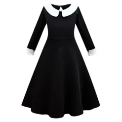 Adams Family Pige Onsdag Cosplay rollespil kostume kjole paryk 120cm Kjole Dress 150cm