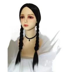 Addams Family Kostume Onsdag Addams Sort Kjole | Halloween Rollespil Kostume *Adams Paryk* One size Adams Paryk Adams Wig One size