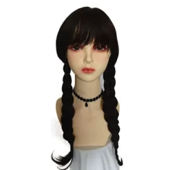 Addams Family Kostume Wednesday Addams Sort Kjole | Halloween Rollespilskostume *Morticia Paryk*140 Morticia Paryk,CJY Morticia Wig en-US