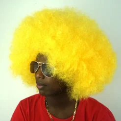Afro Krøllet Paryk Joker Cover GUL yellow