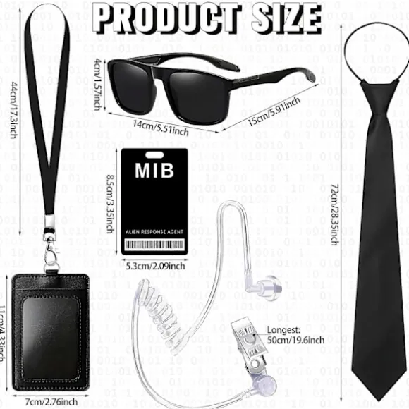 Agent Secret Service Kostumesæt Spion Kostume Tilbehør til Mænd Kvinder Børn til Cosplay (FMY)