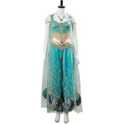 Aladdin Cosplay Prinsesse Cosplay Jasmine Naomi Scott Grøn Blå Kjole Kostume Voksne Kvinder Kvindelig Halloween Karneval S