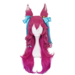 Ani Paryk Ahri Cosplay Paryk Lol Cosplay Lang Gradient Pink Paryk Med Ører Hovedbeklædning Varmebestandigt Syntetisk Hår