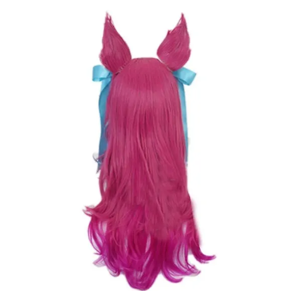 Ani Paryk Ahri Cosplay Paryk Lol Cosplay Lang Gradient Pink Paryk Med Ører Hovedbeklædning Varmebestandigt Syntetisk Hår