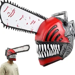 Anime Chainsaw Man Cosplay Horror Latex Maske Halloween Blodig Pochita Denji Gyser Hjelm Hovedbeklædning Maskerade Party Kostume Rekvisitter