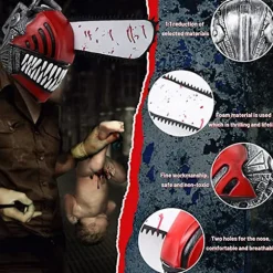 Anime Chainsaw Man Cosplay Horror Latex Maske Halloween Blodig Pochita Denji Gyser Hjelm Hovedbeklædning Maskerade Party Kostume Rekvisitter