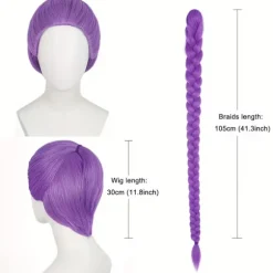Anime Cosplay Paryk med Flettet Hestehale Purple