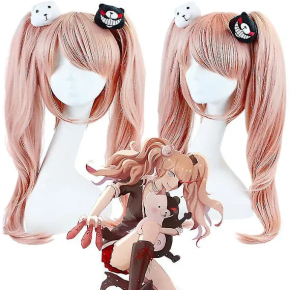 Anime Cosplay Paryk Pink Dobbelt Hestehale Cosplay Paryk