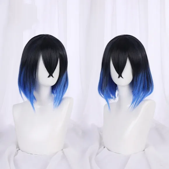Anime Cosplay Parykker, Varmebestandige Syntetiske Parykker til Halloween, Hverdagsfest Kostumetilbehør (Sort Mørkeblå Gradient)
