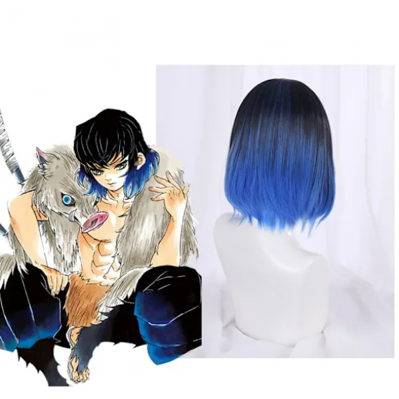 Anime Cosplay Parykker, Varmebestandige Syntetiske Parykker til Halloween, Hverdagsfest Kostumetilbehør (Sort Mørkeblå Gradient)