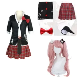 Anime Danganronpa Enoshima Junko Cosplay Kostume Uniform Cafe Arbejdstøj Kort Nederdel Dobbelt Hale Flet Paryk Halloween Kostume S,CJY S en-US