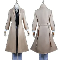 Anime Dazai Osamu Cosplay Kostume Bungo Stray Dogs Cosplay Lang Jakke Kappe Dazai Osamu Paryk Halloween Julekostume paryk kun paryk kun wig only XXL | Fyndiq