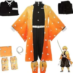 Anime Demon Slayer Agatsuma Zenitsu Cosplay Kostume Kimono Kappe Sæt Halloween Maskerade Kostume Sæt - WELLNGS M