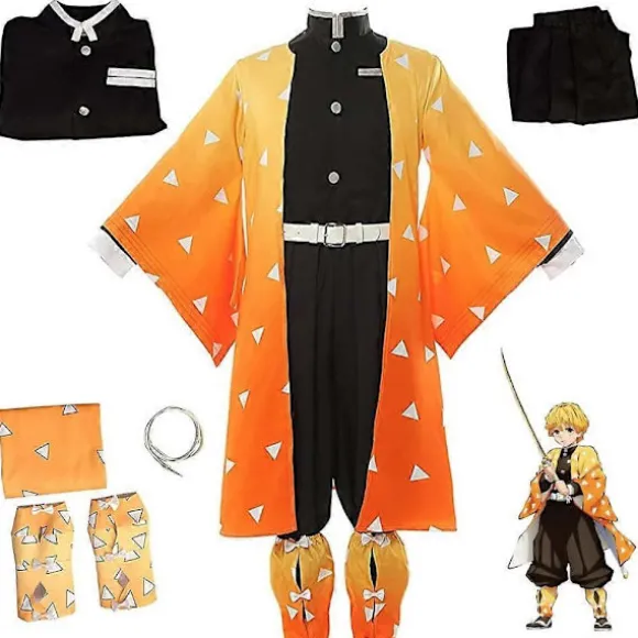 Anime Demon Slayer Agatsuma Zenitsu Cosplay Kostume Kimono Kappe Sæt Halloween Maskerade Kostume Sæt - WELLNGS M
