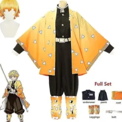 Anime Demon Slayer Kimetsu No Yaiba Agatsuma Zenitsu Cosplay Kostume Kvinder Kimono Uniform Halloween Julefest Tøj