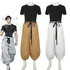 Anime Fushiguro Toji Cosplay Jujutsu Kaisen Kostume Kortærmet Herre Top Bukser Halloween Rave Party Kampuniform Sæt (L Hvid)