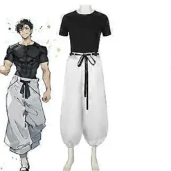 Anime Fushiguro Toji Cosplay Jujutsu Kaisen Kostume Kortærmet Herre Top Bukser Halloween Rave Party Kampuniform Sæt (L Hvid)